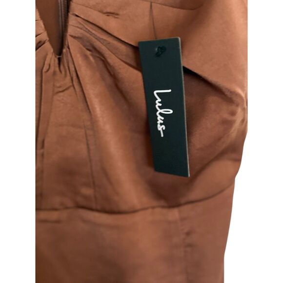 Lulus Women’s Brown Satin Maxi Dress Size Small Spaghetti Strap Slit NWT - Picture 2 of 7